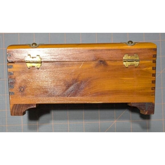 Cedar Wooden Trinket Box Brass Accents Hinged Lid Jewelry Storage sm Rustic Deco - Picture 7 of 12